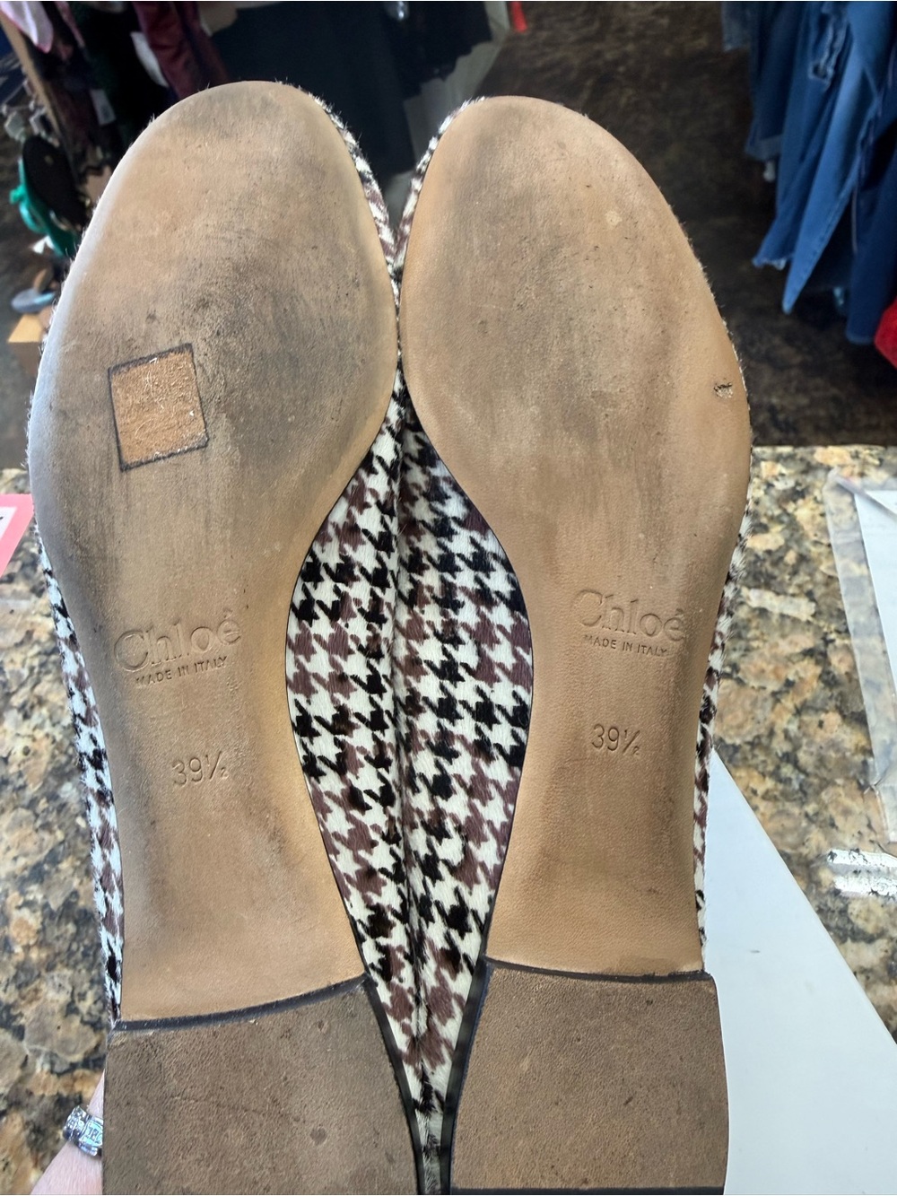 Chloé Lauren Pony Hair Houndstooth Scalloped Ballet Flats Sz 39.5 US 9.5 w/ Box - Picture 6 of 6